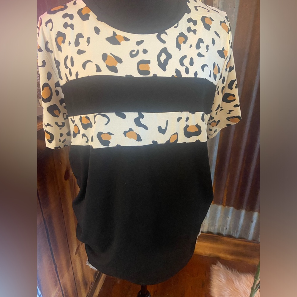 Leopard color block blouse
